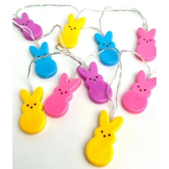 Peeps Bunny 10 LED Easter Candy String Lights Bunnies Fun Decor Battery Power - Picture 2 of 5
